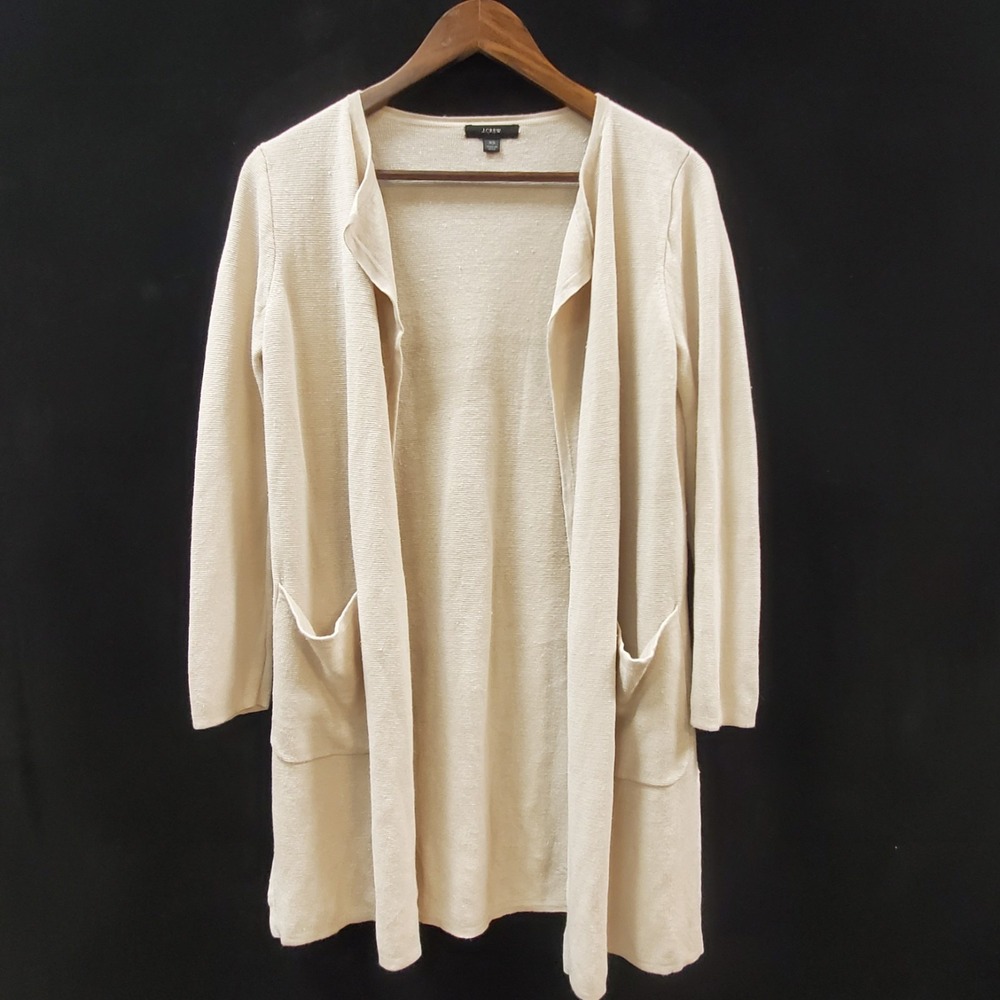 J Crew Womens Long Length Sweater Blazer Size XS Cream Neutral Minimalist Career